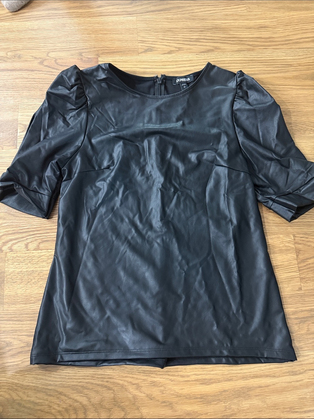 Express Black Faux Leather Puff Sleeve Top